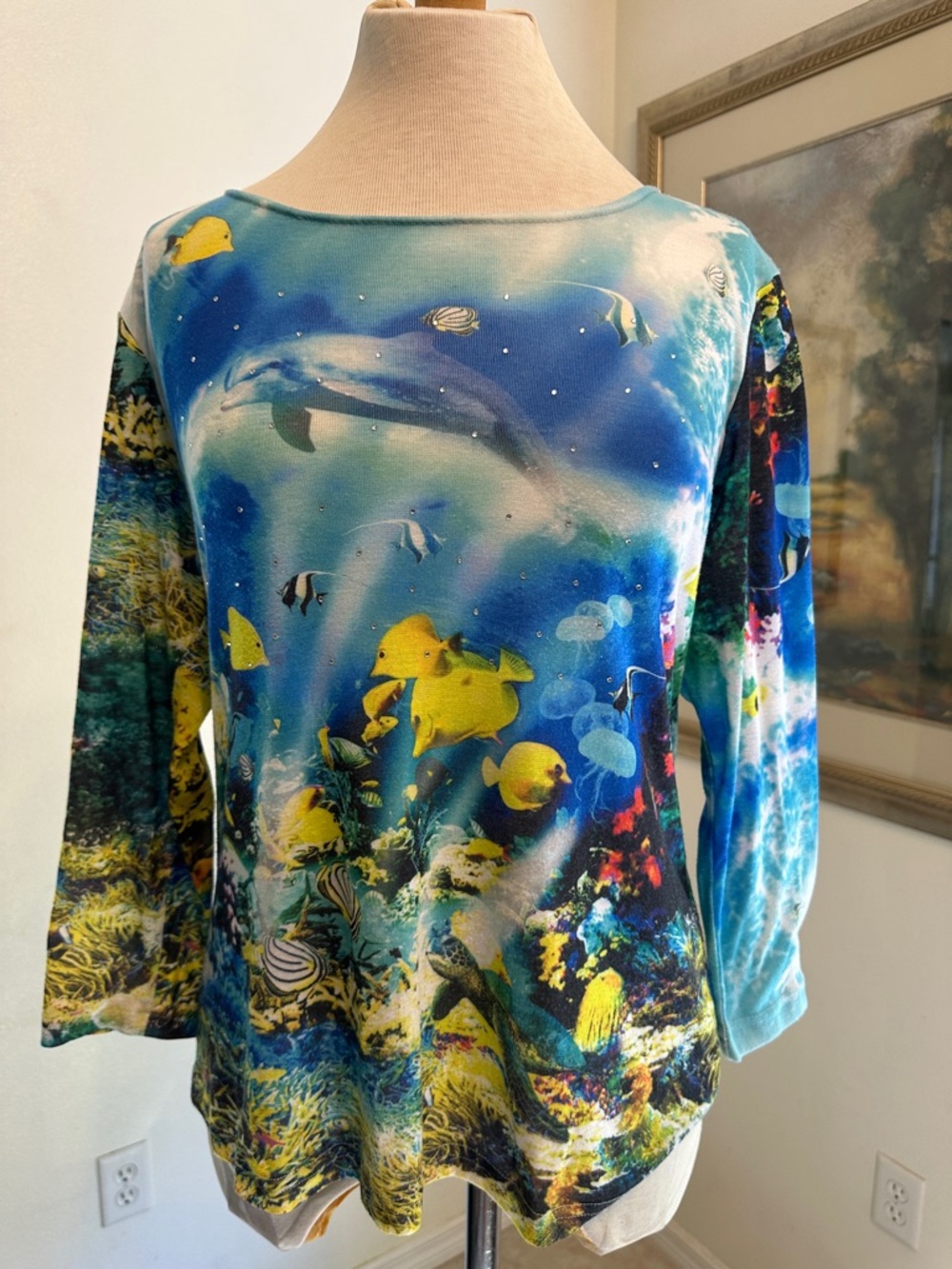 Impulse California Underwater Reef Print Long Sleeve Top - Blue & Yellow Size LG